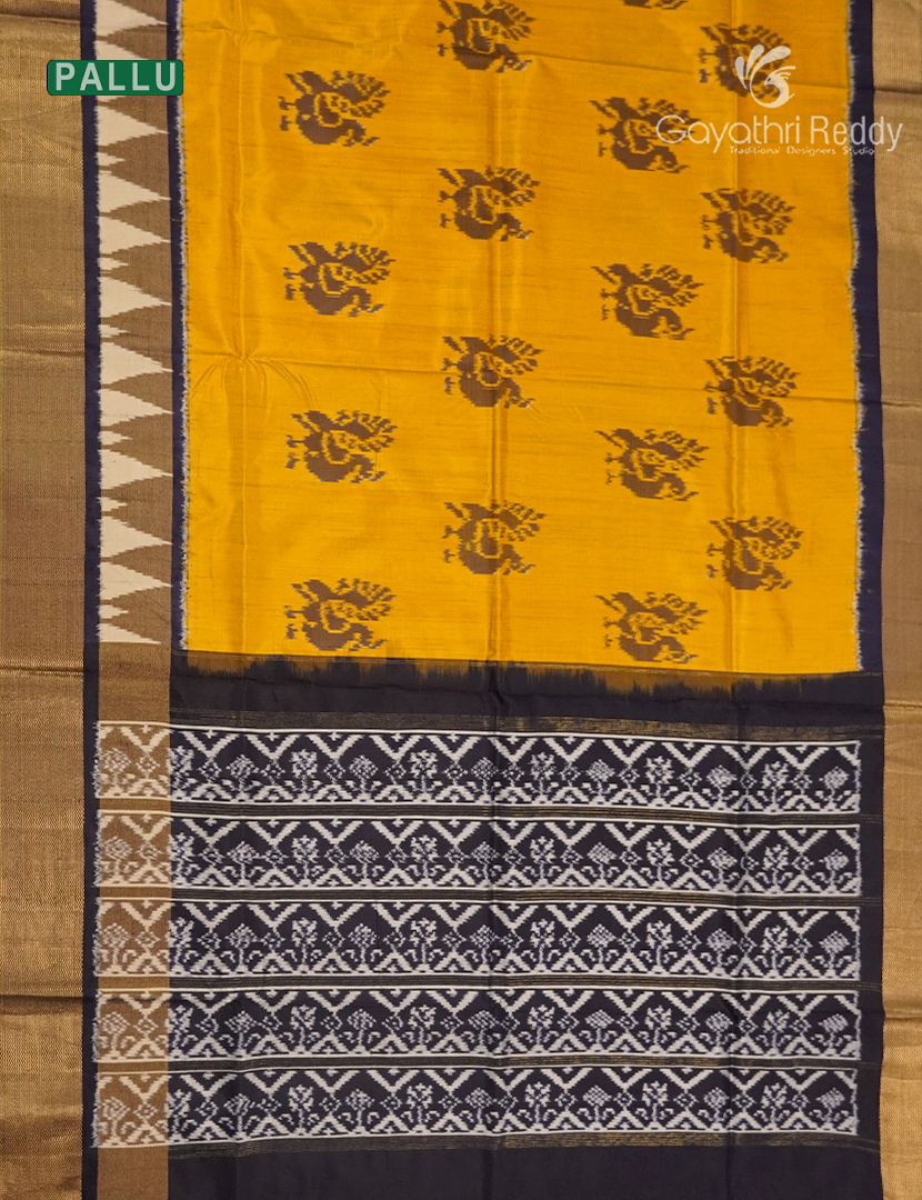 Pure Ikat Silk Saree in Yellow and Black
