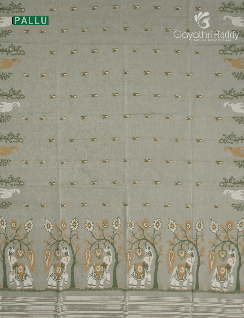 Jamdani Cotton Saree in Pista Green