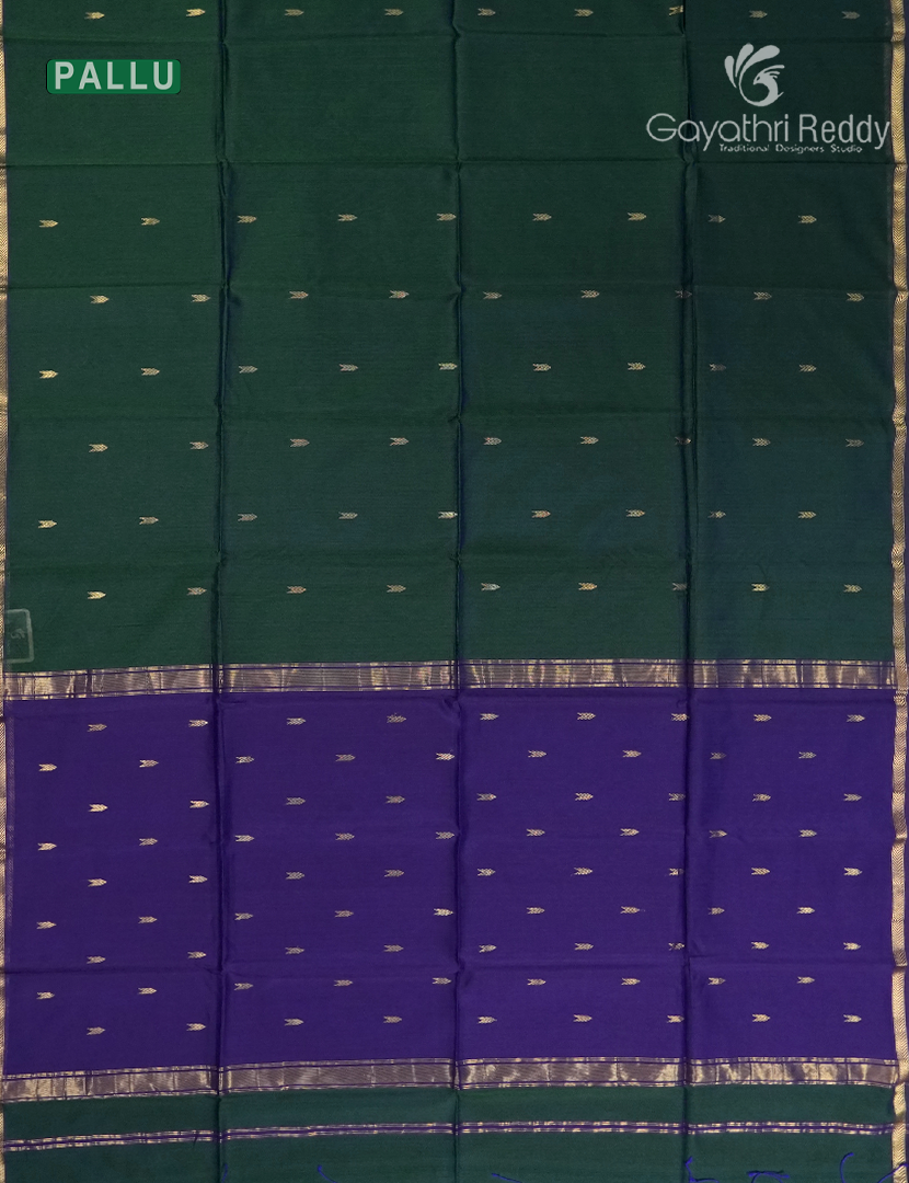 Pure Chanderi Sico Saree in Deep Bottle Green and Deep Purple