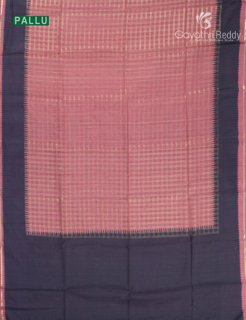 Semi Tussar Saree in Peach and Deep Navy Blue