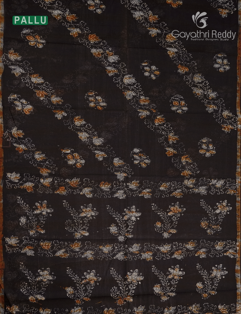 Cotton Batik Print Saree in Black