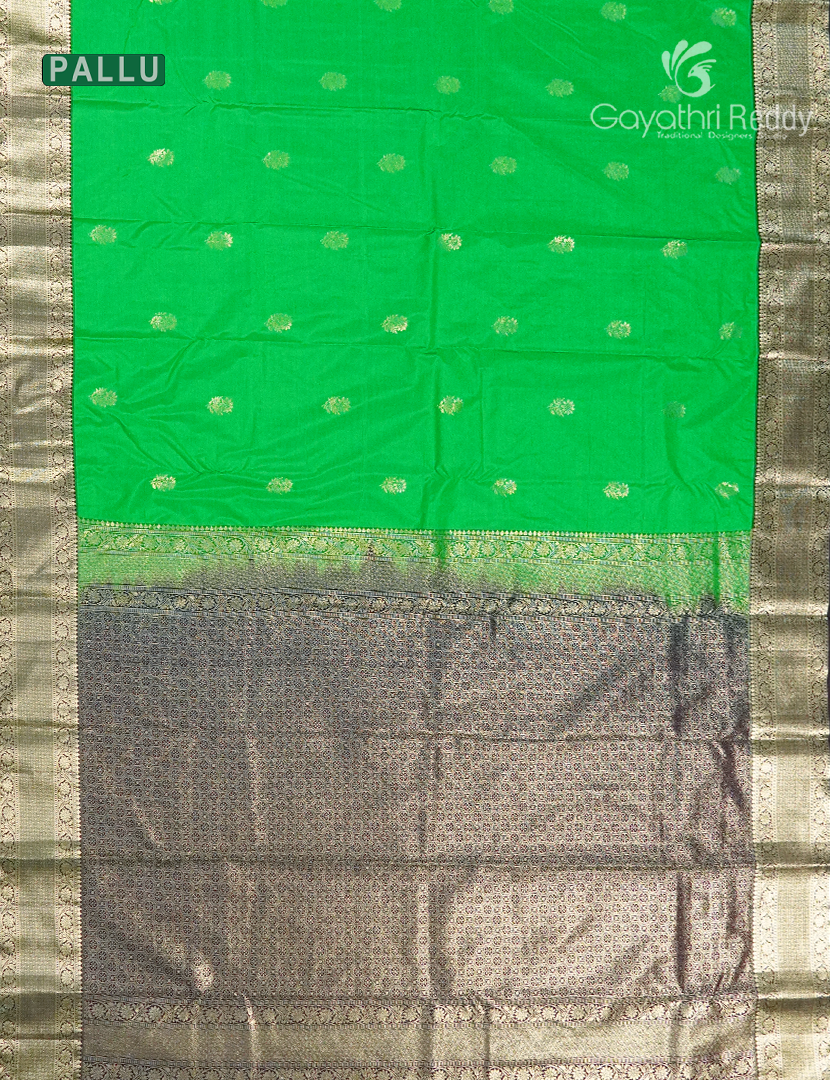 Semi Kanchipuram Silk Saree in Neon Green and Deep Violet