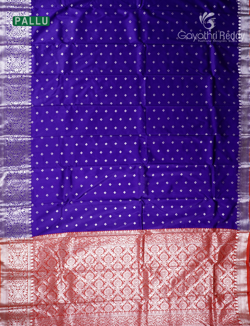 Semi Banaras Katan Silk Saree in Royal Blue and Red