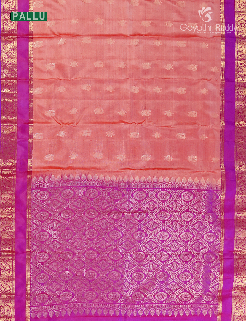Pure Kanchipuram Silk Saree in Peach and Magenta
