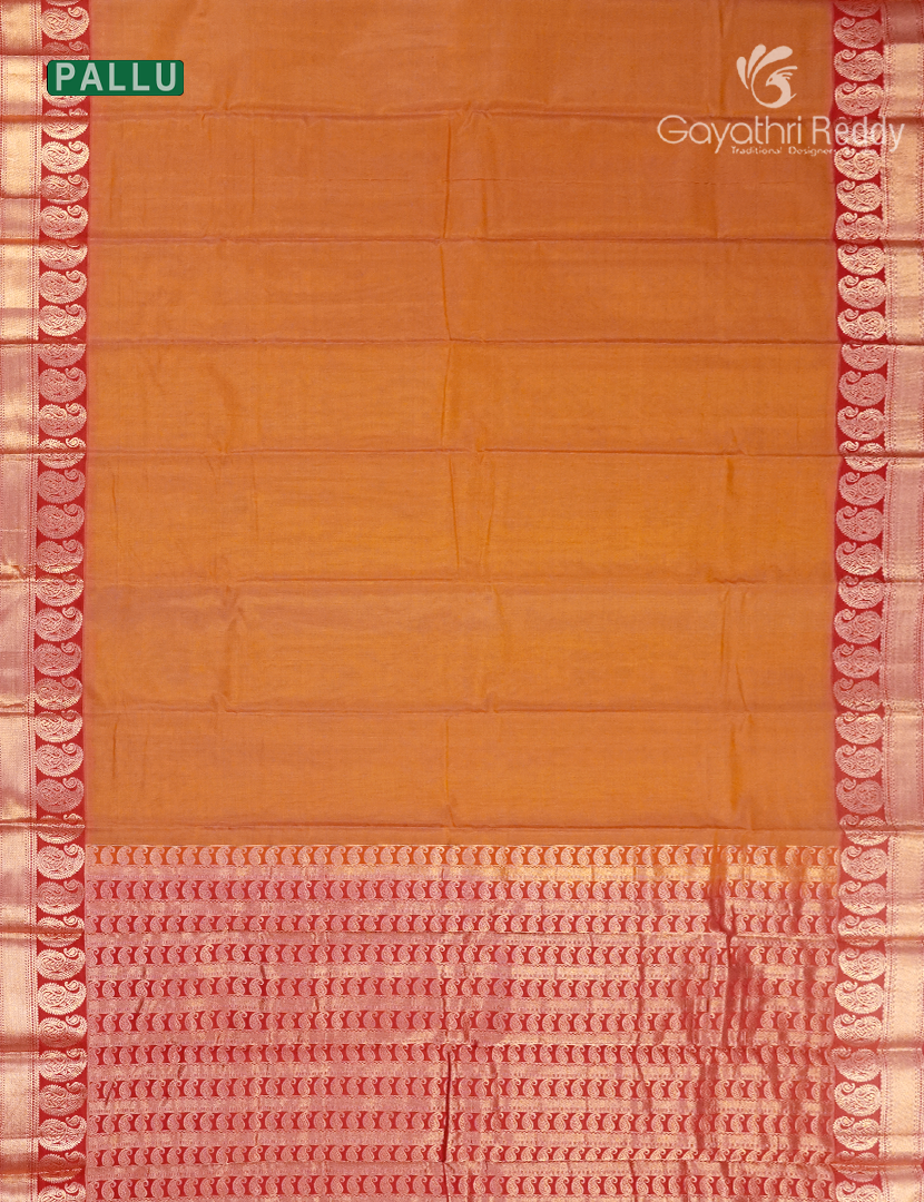 Pure Kanchi Sico Saree in Mustard and Red