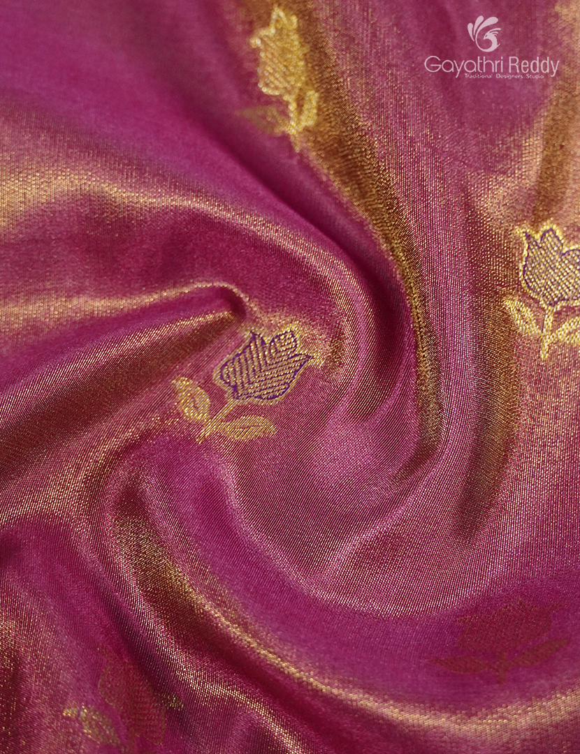 Semi Kanchipuram Silk Fancy Saree in Rose Gold and Purple