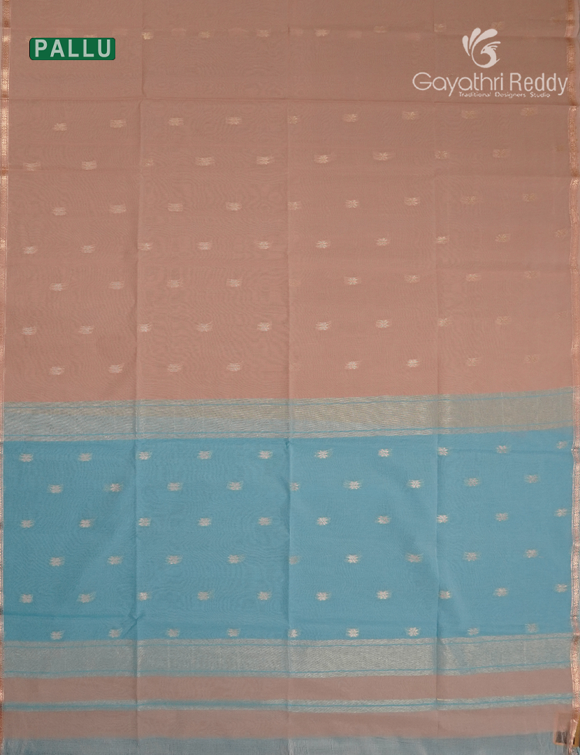 Kanchipuram Sico Saree in Pastel Peach and Sky Blue