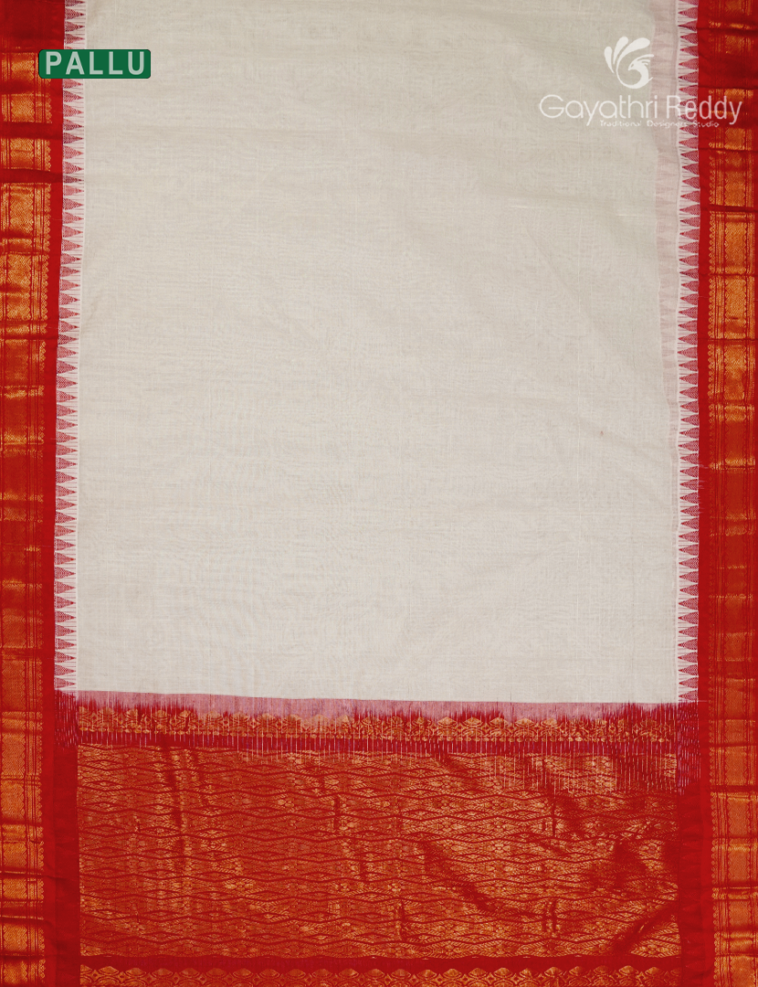 Pure Gadwal Cotton Saree in Cream and Bridal Red