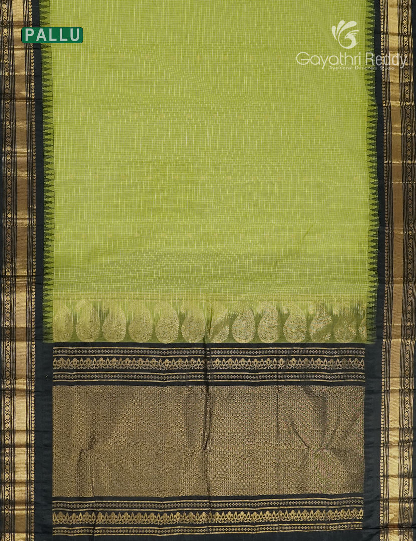 Pure Gadwal Cotton Saree in Apple Green and Black
