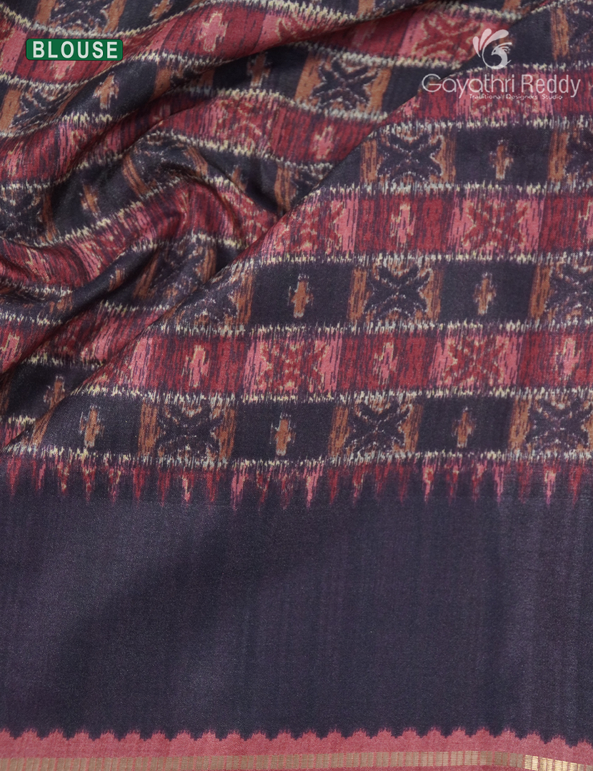 Semi Tussar Saree in Peach and Deep Navy Blue