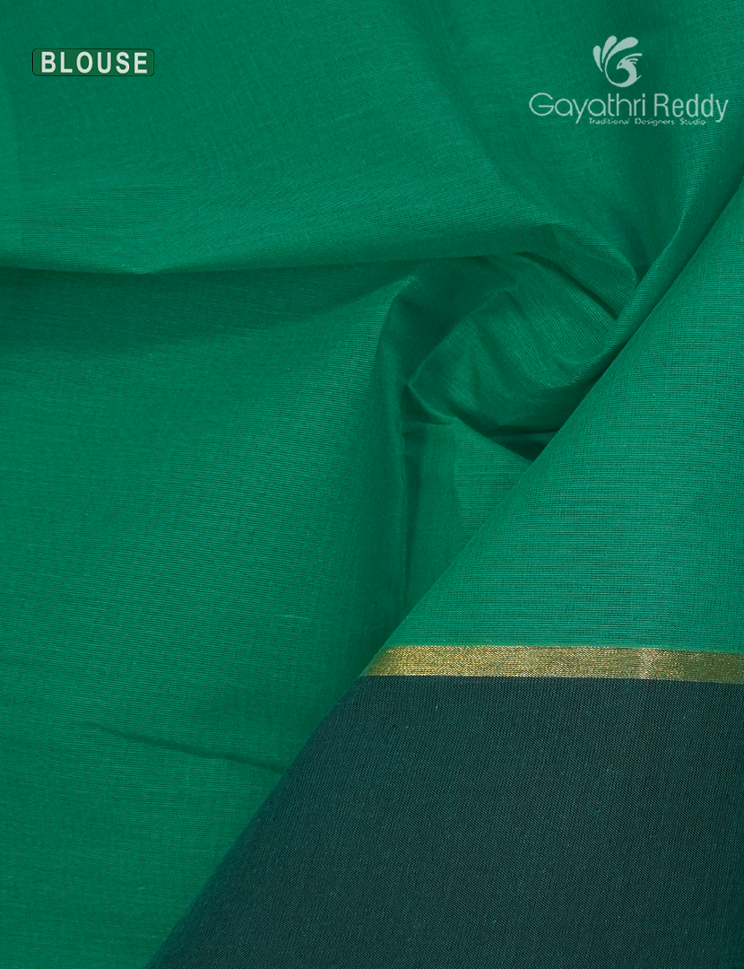 Pure Kanchi Cotton Saree in Deep Rama Green