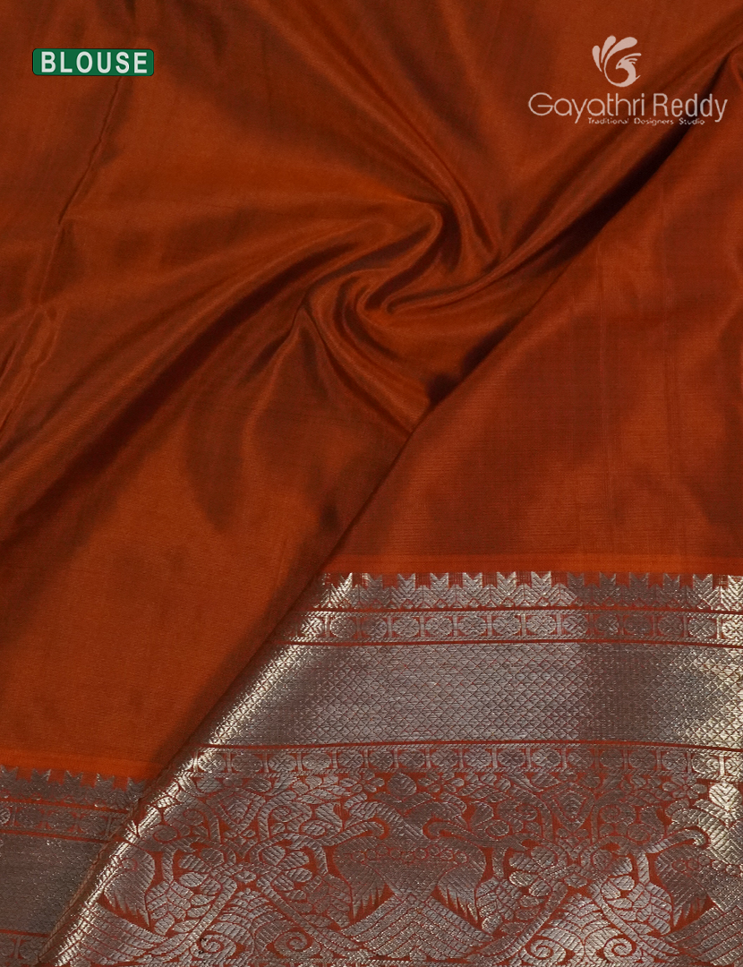 Pure Venkatagiri Silk Saree in Denim Blue and Deep Rust