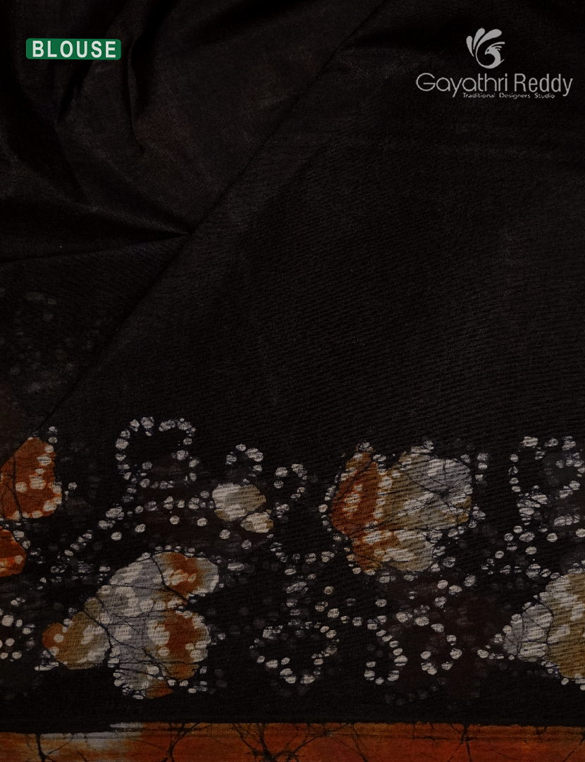 Cotton Batik Print Saree in Black