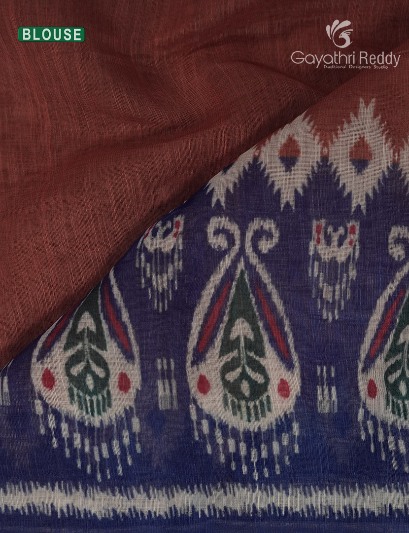 Linen Cotton Saree in Deep Rust
