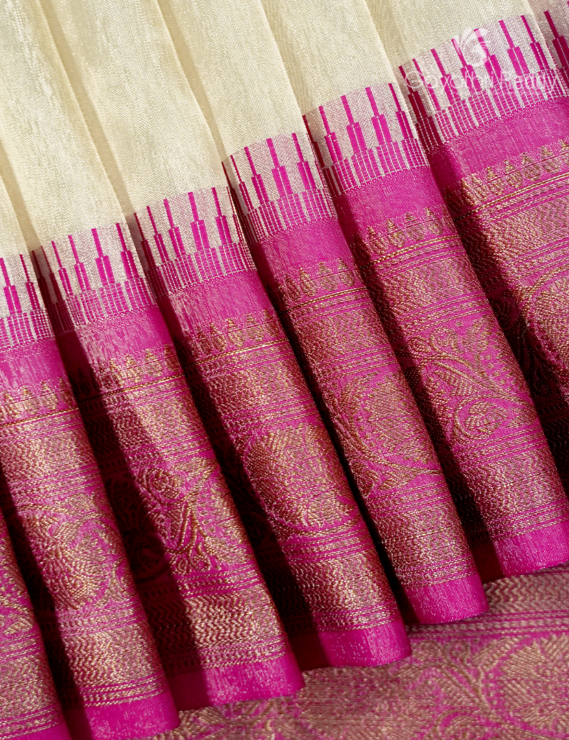 Semi Tissue Gadwal Saree in Cream and Hot Pink