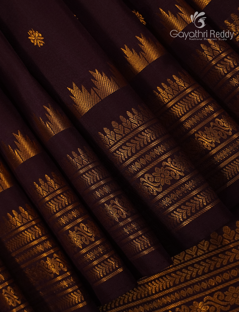 Pure Gadwal Silk Saree in Deep Brown