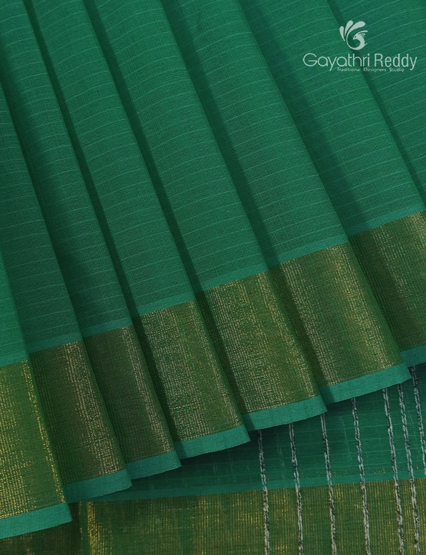 Pure Handloom Cotton Saree in Rama Green