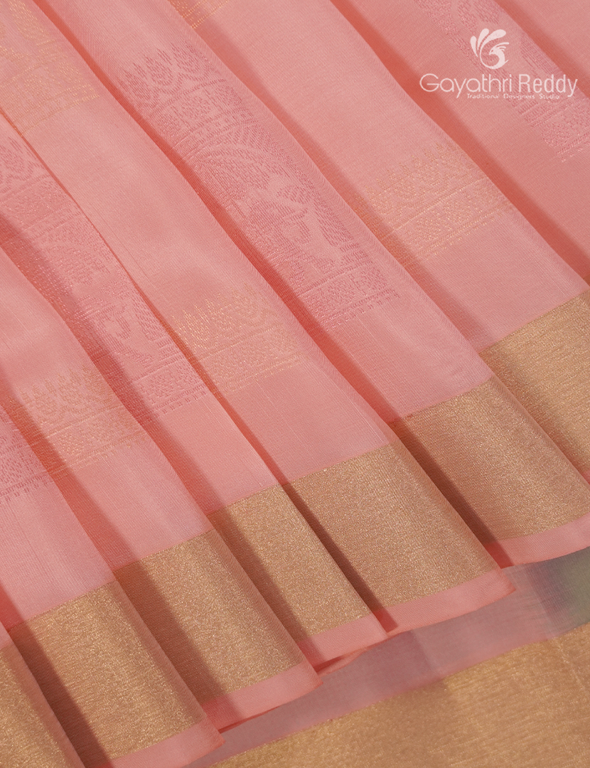 Pure Kanchipuram Silk Saree in Pastel Peach (Small Border )