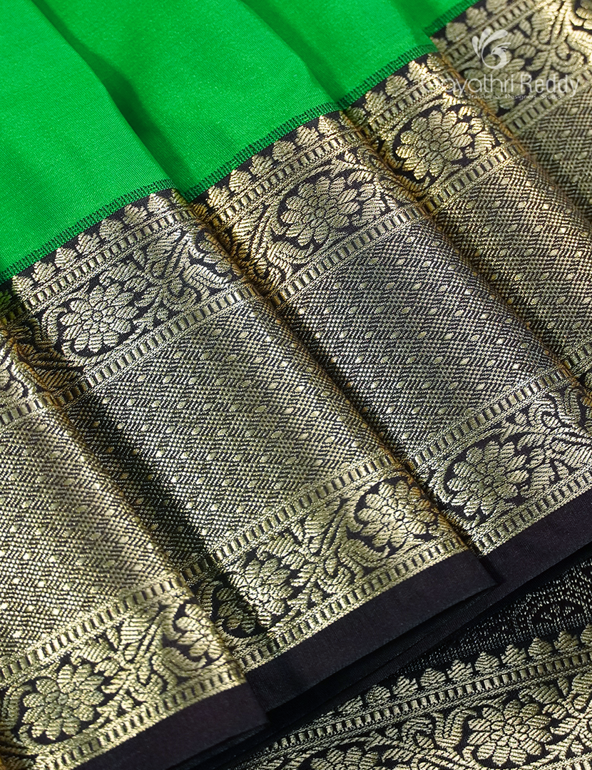 Semi Kanchipuram Silk Saree in Neon Green and Deep Violet