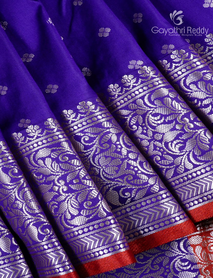 Semi Banaras Katan Silk Saree in Royal Blue and Red