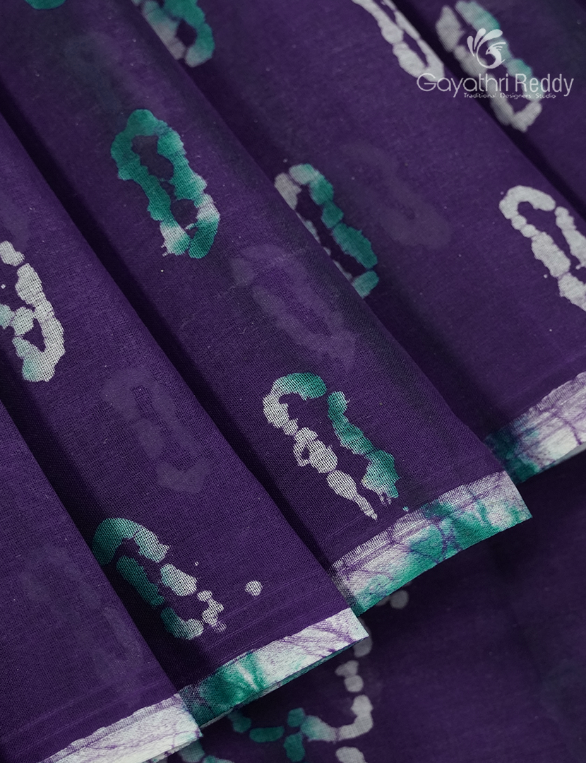 Cotton Batik Print Saree in Deep Violet