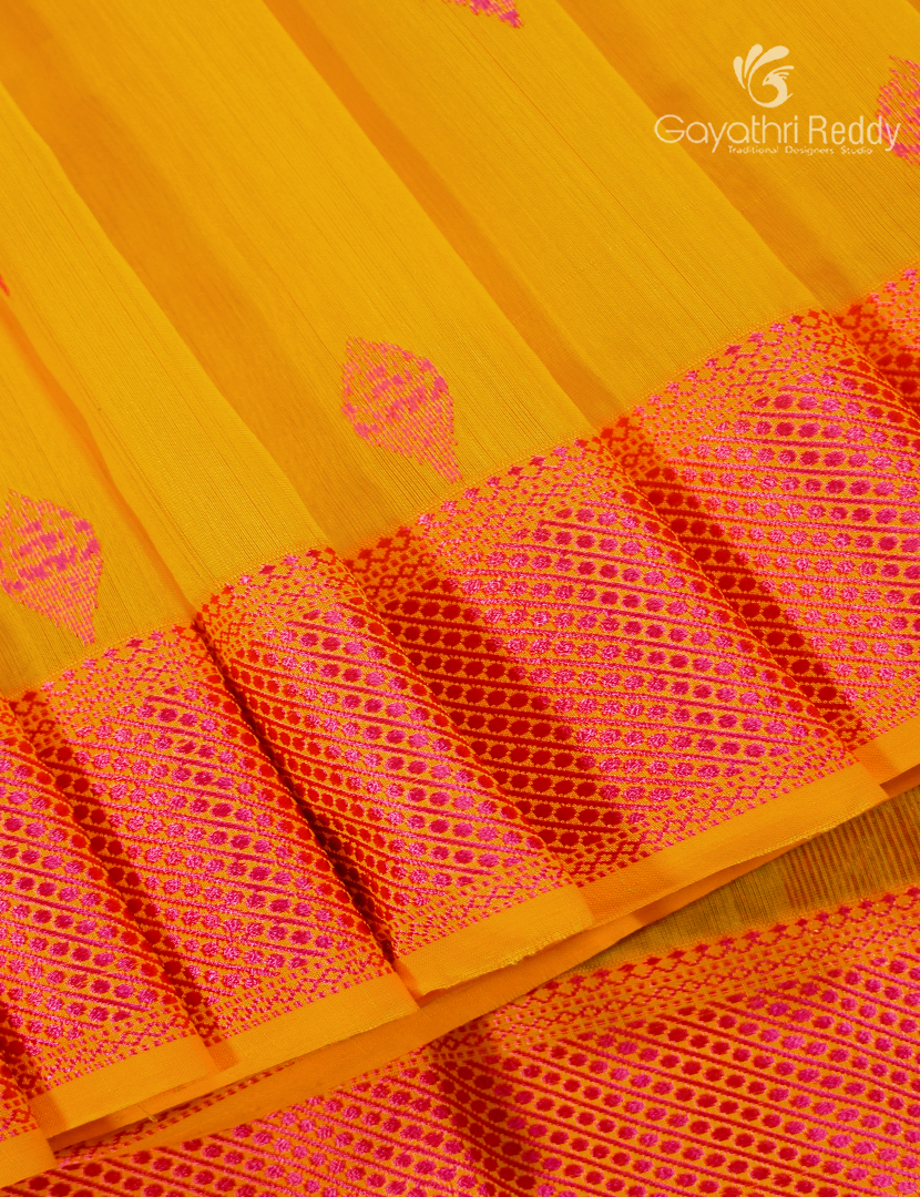 Pure Chanderi Sico Saree in Yellow and Orangish Peach