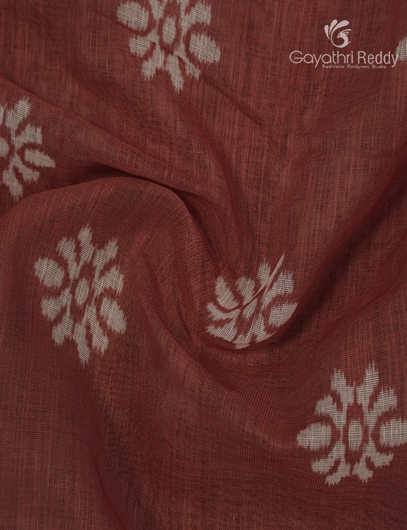 Linen Cotton Saree in Deep Rust