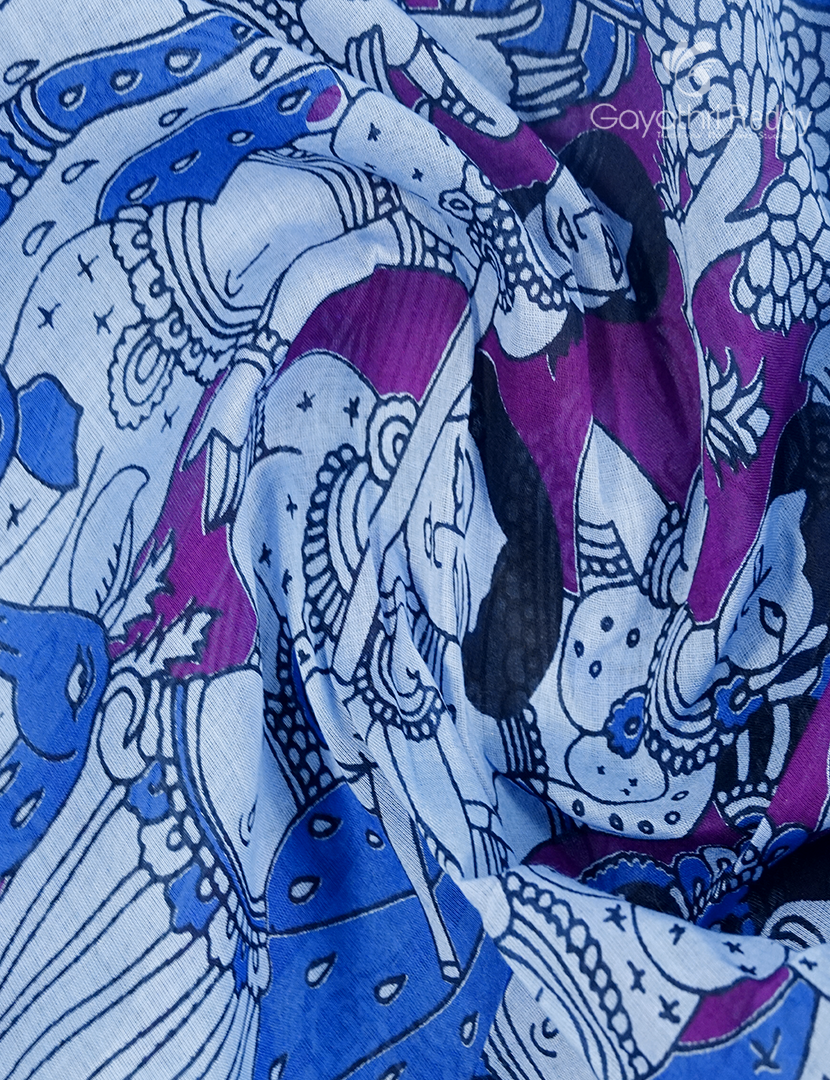 Pure MulMul Cotton Saree in PowderBlue and Magenta