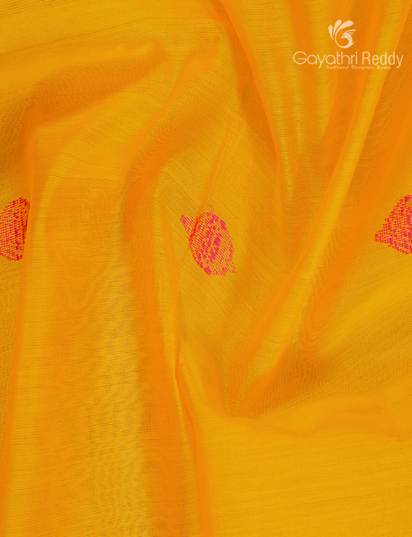 Pure Chanderi Sico Saree in Yellow and Orangish Peach