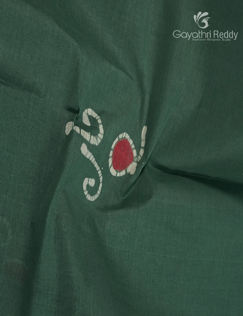 Cotton Batik Print Saree in Sage Green