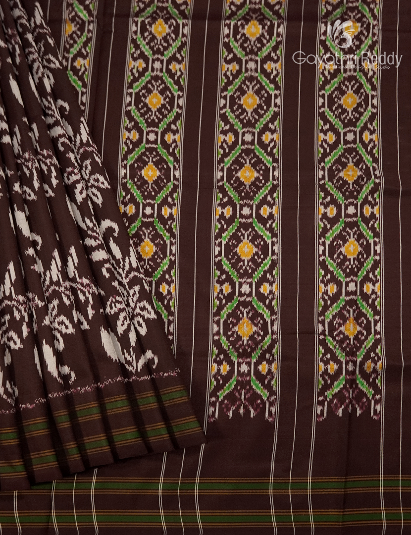 Pure Ikat Silk Saree in Brown