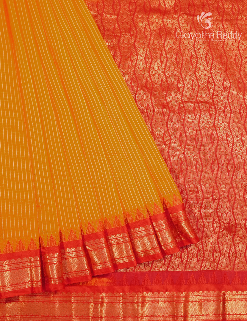 Pure Gadwal Cotton Saree in Orange and Red