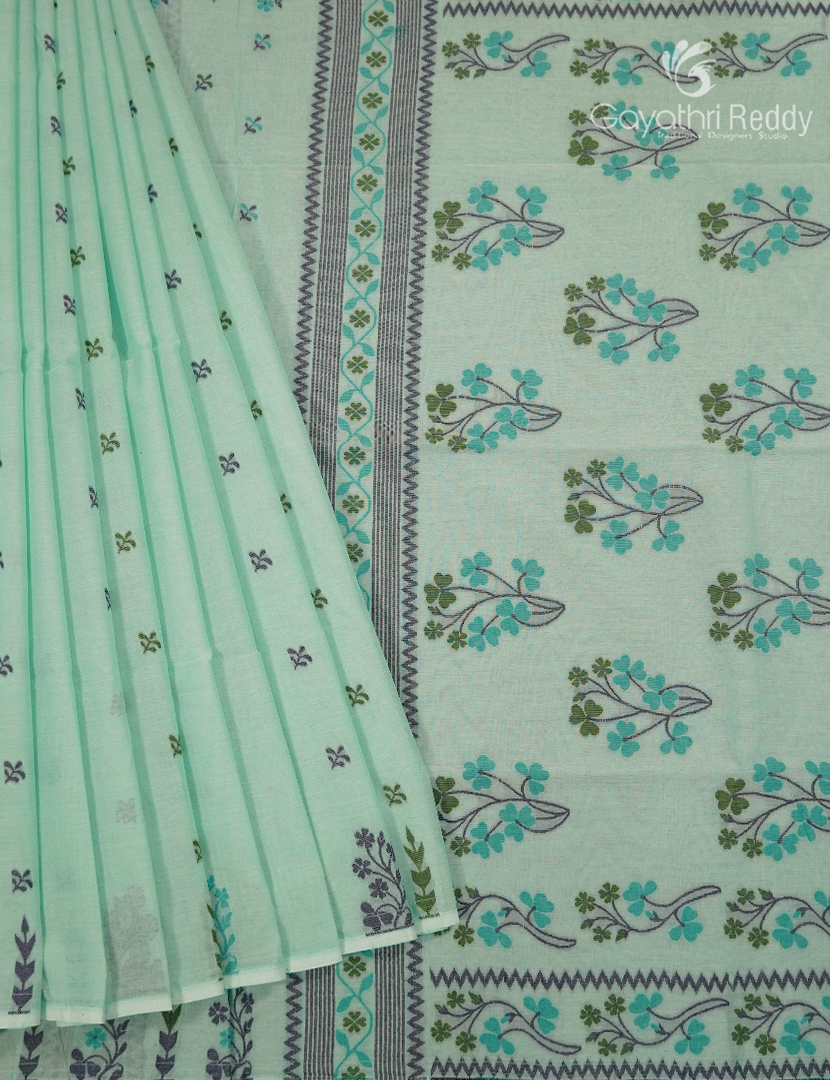 Jamdani Cotton Saree in Mint Green
