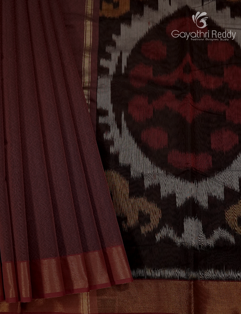 Semi Ikat Sico Saree in Maroon