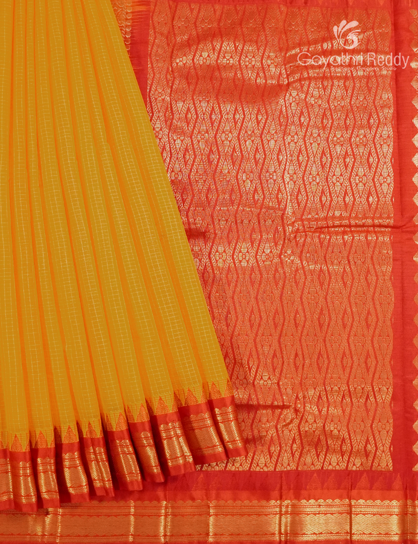 Pure Gadwal Cotton Saree in Yellow and Red
