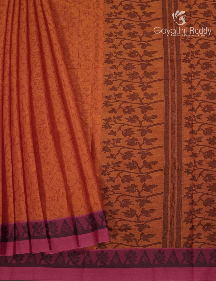 Pure Kanchi Cotton Saree in Orange