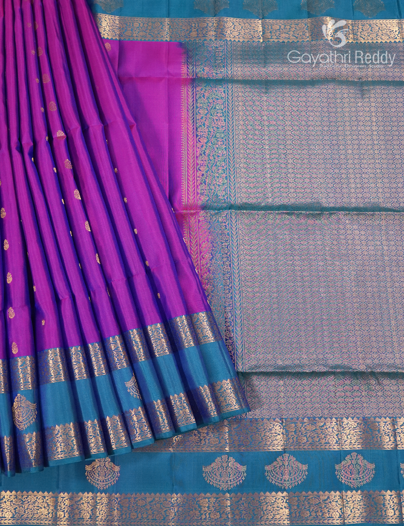 Pure Kanchi Soft Silk Saree in Dual Tone of Magenta and Teal Blue