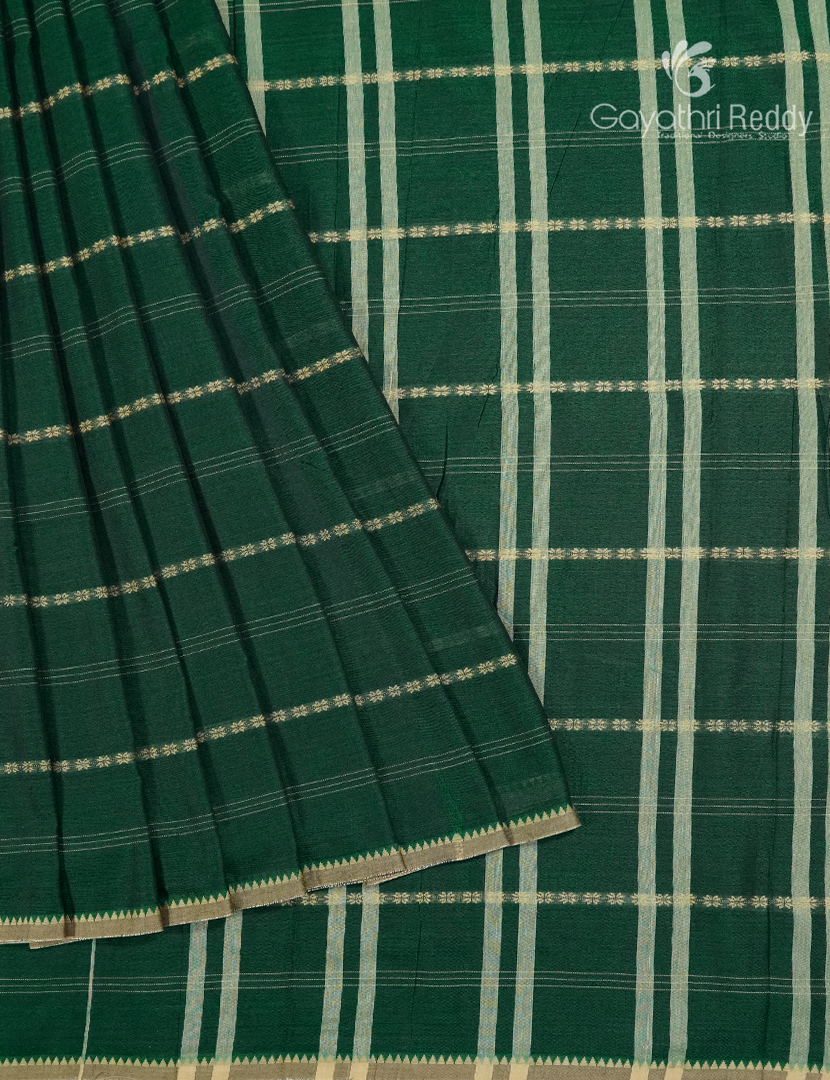 Pure Narayanpet Cotton Saree in Bottle Green