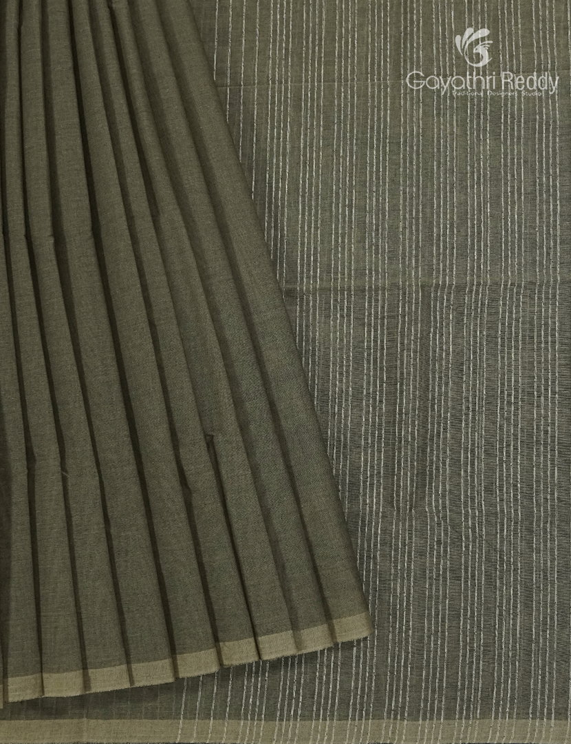 Pure Handloom Cotton Saree in Deep Olive Grey