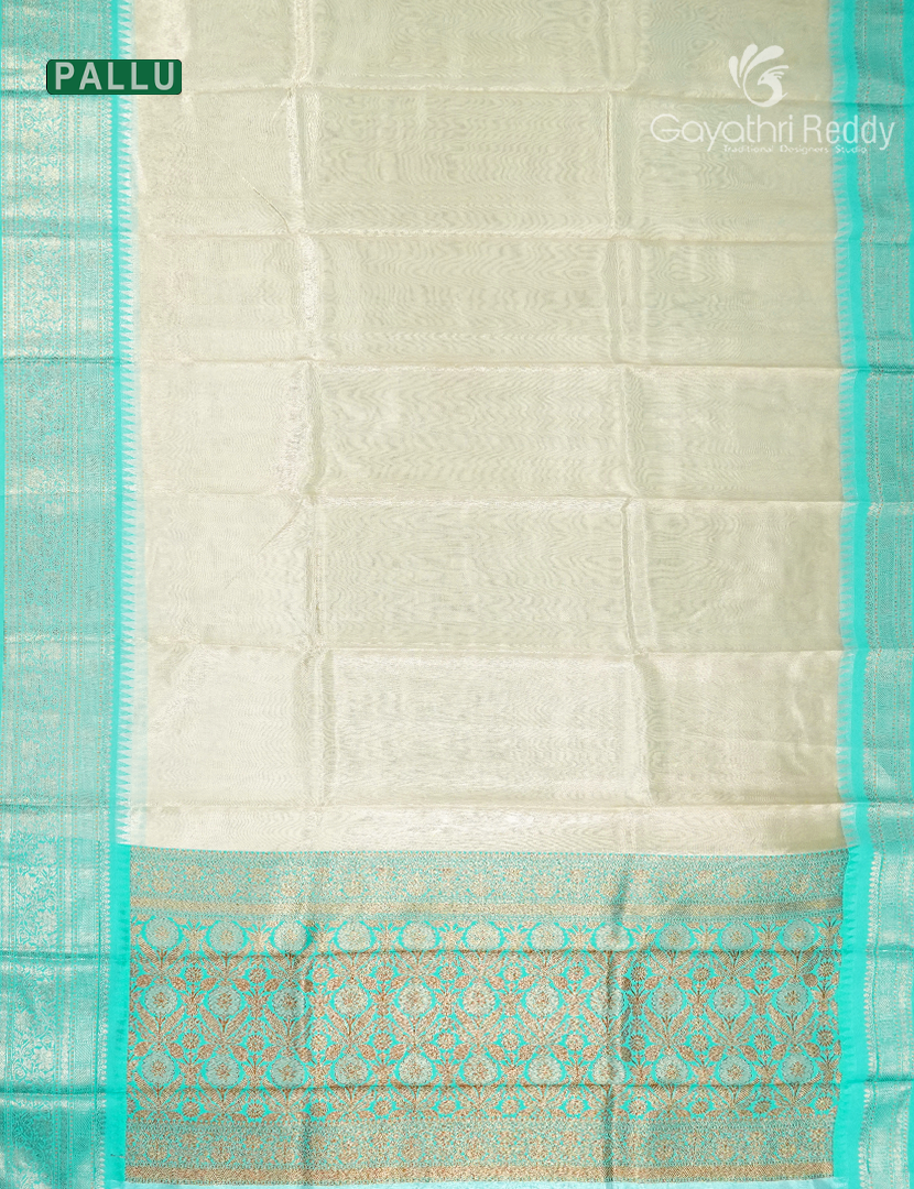Semi Tissue Gadwal Saree in Cream and Sea Blue