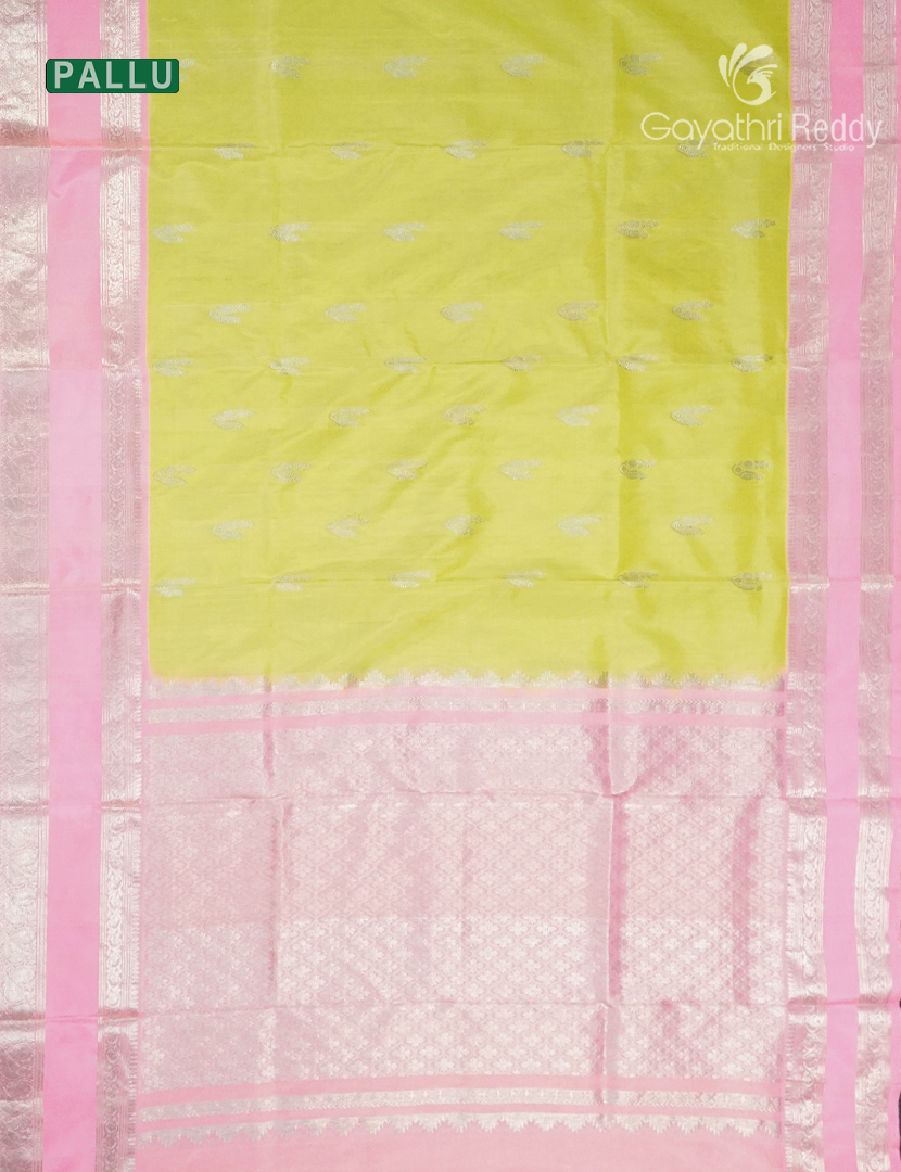 Pure Venkatagiri Silk Saree in Lime Yellow and Pastel Pink