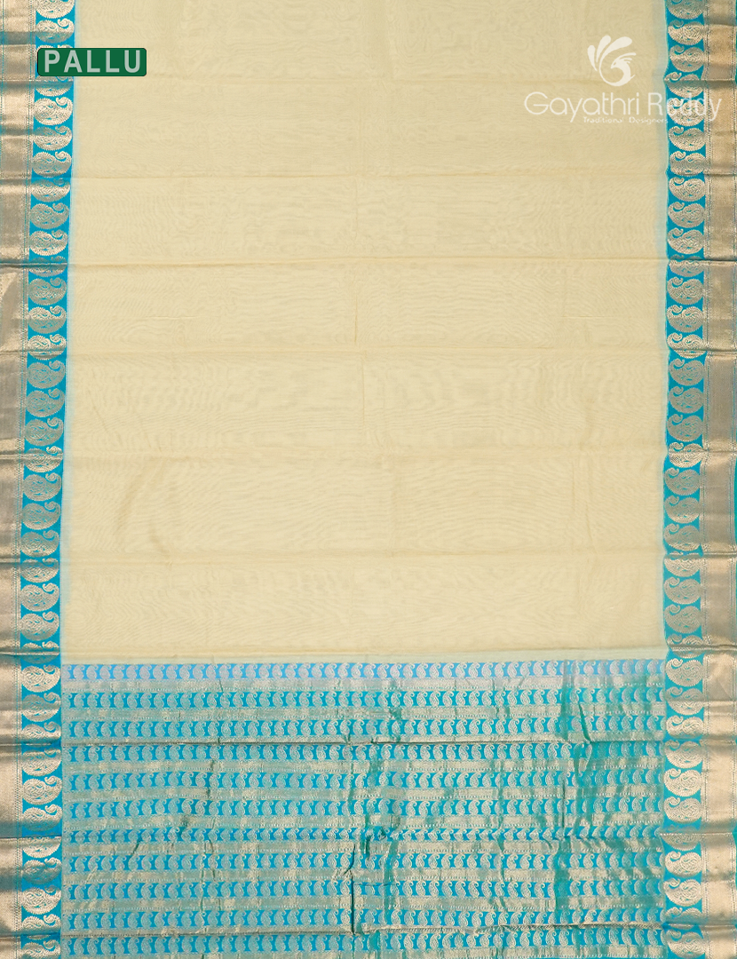 Pure Kanchi Sico Saree in Cream and Sea Blue