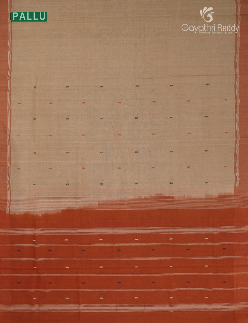 Pure Kanchi Cotton Saree in Beige and Red