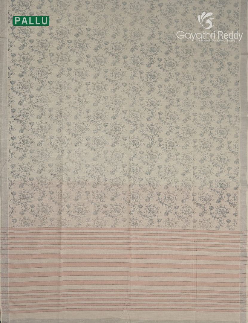 Pure Kanchi Cotton Printed Saree in Ivory and Peach