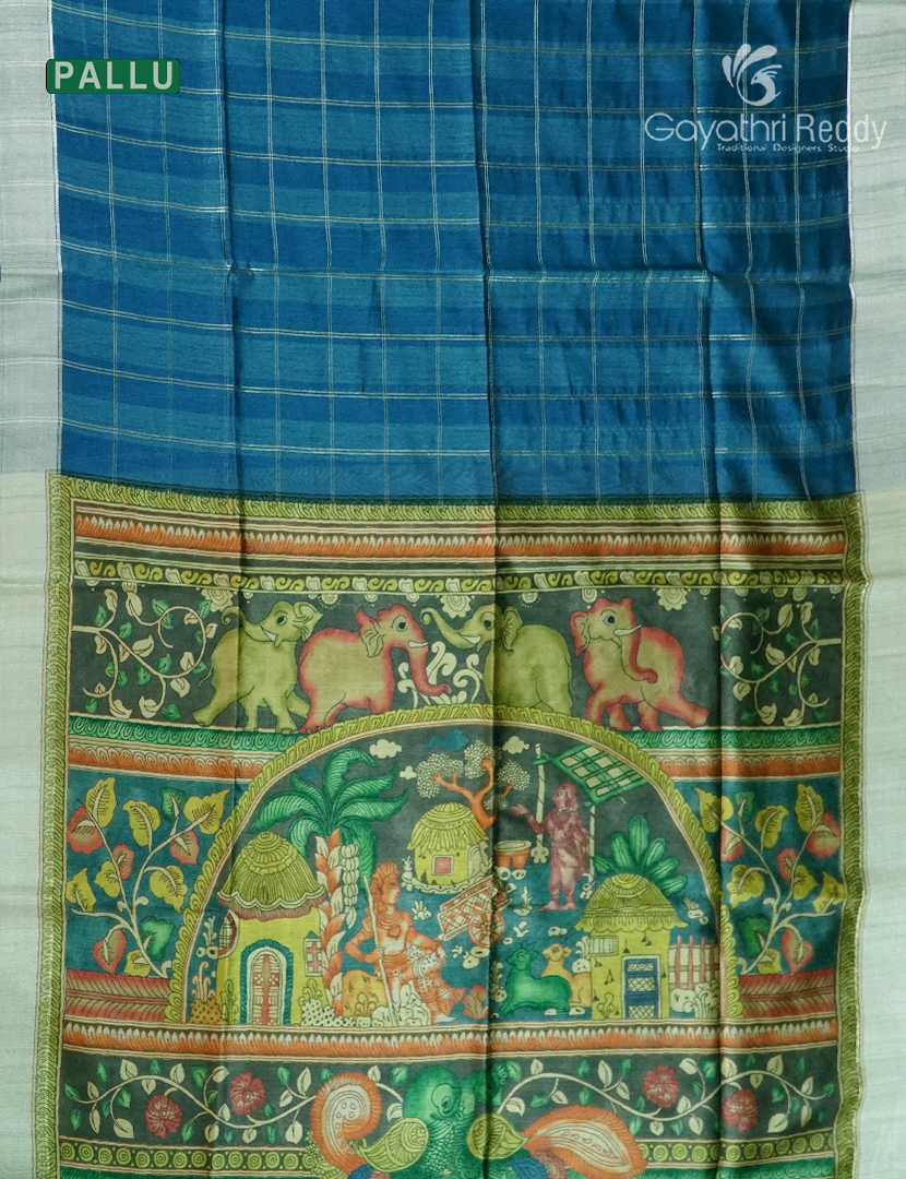 Semi Tussar Saree in Peacock Blue