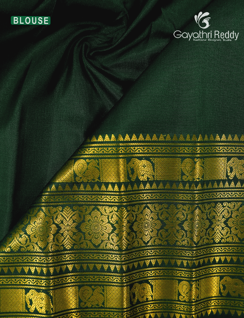 Pure Gadwal Silk Saree in Sage Green and Bottle Green