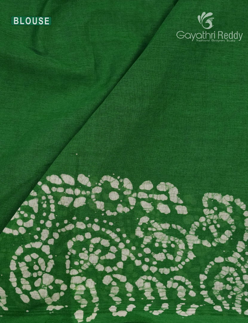 Cotton Batik Print Saree in Orange and Parrot Green