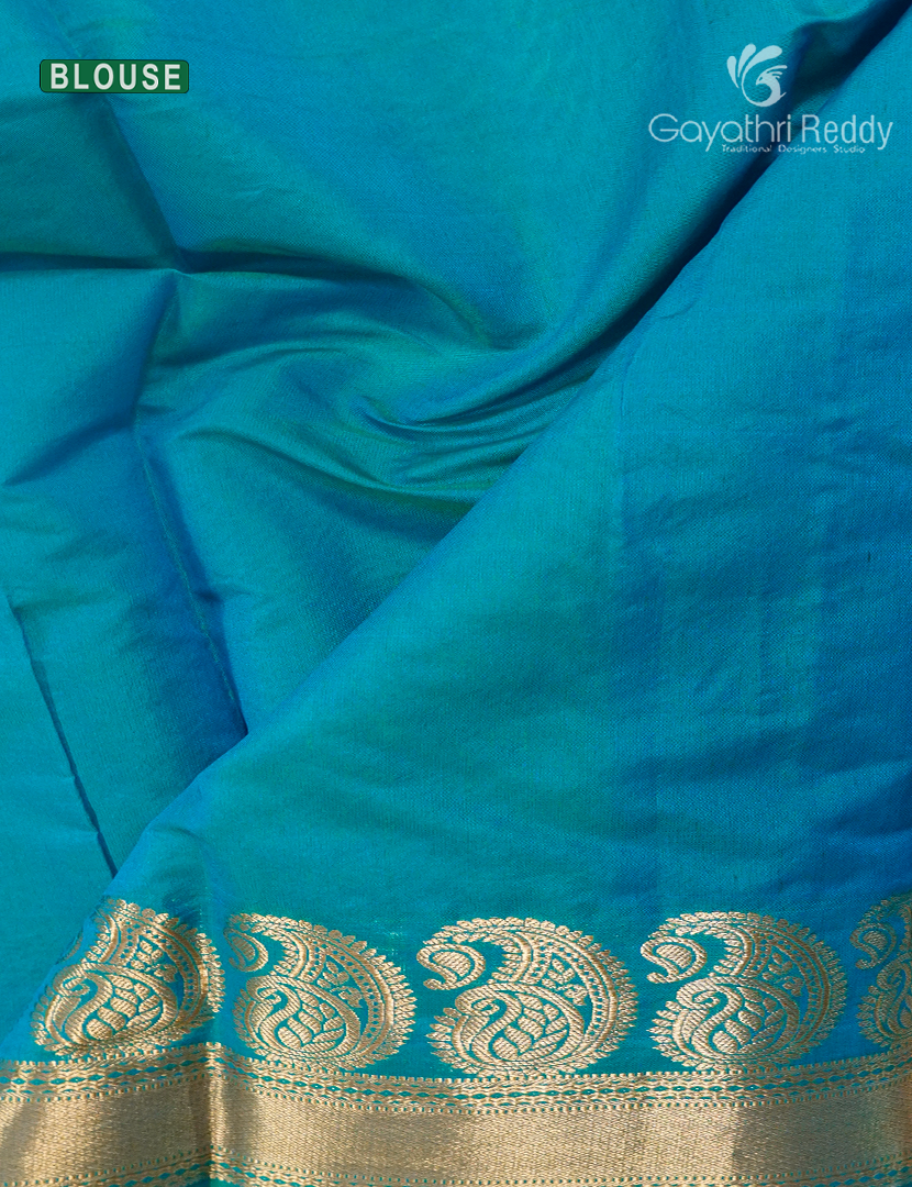 Pure Kanchi Sico Saree in Cream and Sea Blue