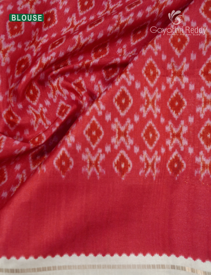Semi Tussar Saree in Cream and Red