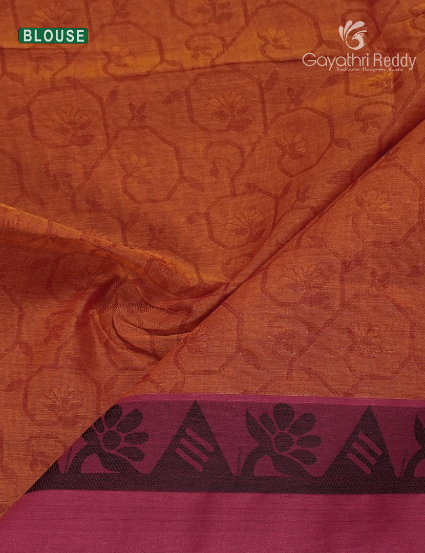 Pure Kanchi Cotton Saree in Orange
